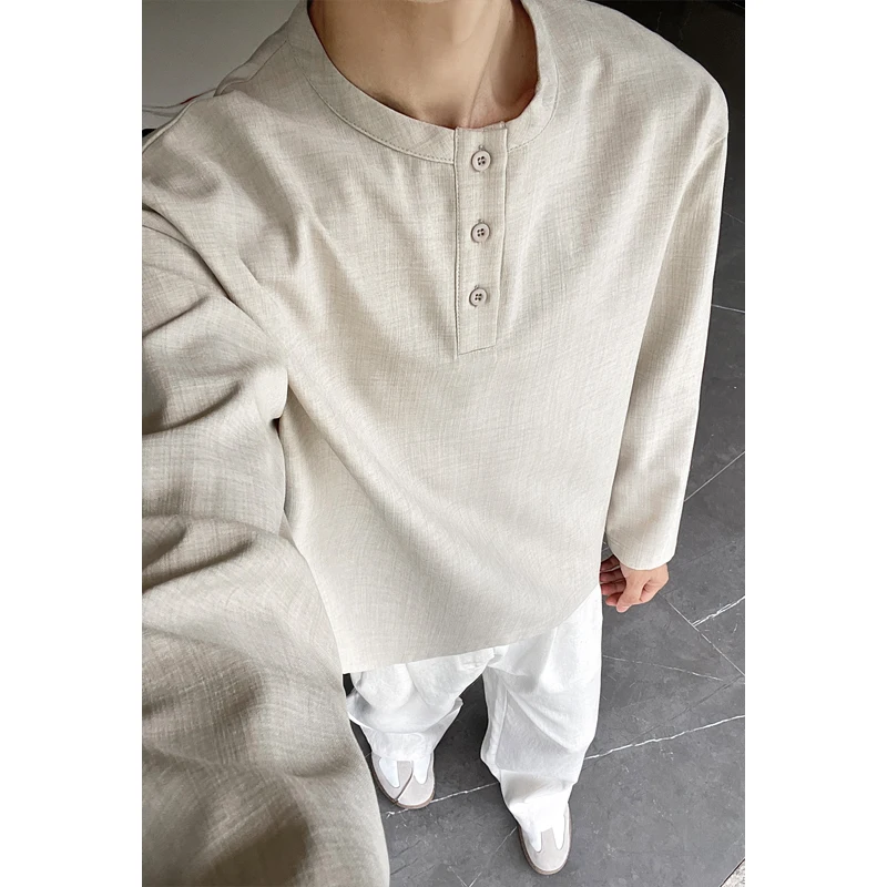 Embellish Knit - Herren Casual Faux-Leinen Henley-Shirt mit Langen